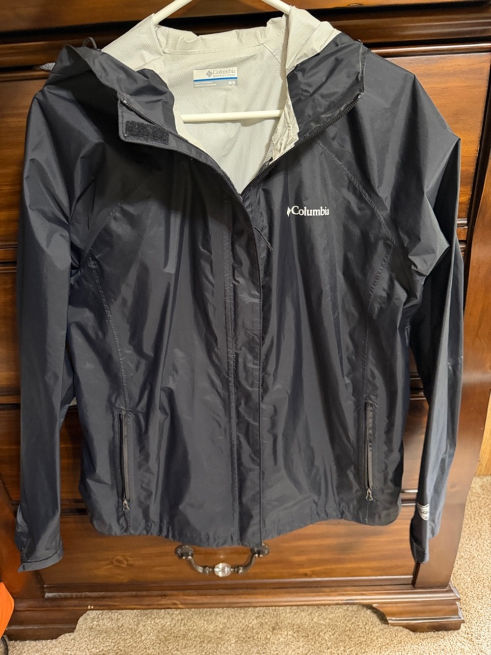 Columbia Black Hooded Packable Rain Shell